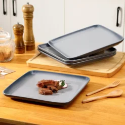 LOVECASA Tafelservice, 4-tlg Set Quadratische Speiseteller Aus Steingut, Flachteller, Frühstücksteller Für 4 Personen, Grau -Küchenzubehör 041d294c23f8319ec4ae20e1c816dca9