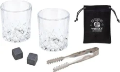 Whisky Geschenkset Nicht Nur Für Whisky Liebhaber:innen, 8 Granit Whisky Steine, 2 Whiskygläser, Eiswürfelzange Und Samtbeutel In Toller Holz Geschenkbox. Neidfaktor Inclusive -Küchenzubehör 04a752880ff5dbc4fa1d99a8a5dd7b63