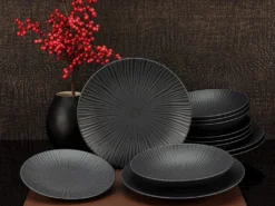 CreaTable 23211 Tafelservice Elements Collection Vesuvio Black Für 4 Personen, Steinzeug, Schwarz/grau (1 Set, 12-teilig) -Küchenzubehör 0511c98e77bb564c456814dbfb27579a