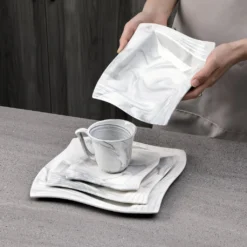 MALACASA, AMPARO 30 Tlg. Marmor Porzellan Geschirrset Kombiservice Tafelservice Mit Kaffeetassen, Unterteller, Dessertteller, Suppenteller, Speiseteller Für 6 Personen -Küchenzubehör 06bffbce4afe510c0fb6d880a070c49e