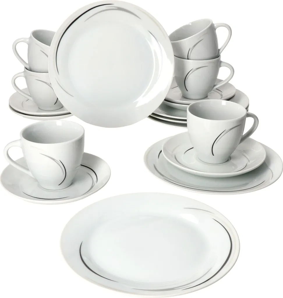 Mambo-Cat Kaffee-Tasse Porzellan-Becher Geschirr-Set Schüssel Bowl-Schale Tafel-Zubehör Suppen-Schälchen Speise-Teller Käse-Wurst Ess-Platte Frühstücks-Buffet Brunch Kuchen-Dessert Home Streifen-Grau Schwarz-Creme Kombi-Service Sechs-Personen 2 Mambo-Cat Kaffee-Tasse Porzellan-Becher Geschirr-Set Schüssel Bowl-Schale Tafel-Zubehör Suppen-Schälchen Speise-Teller Käse-Wurst Ess-Platte Frühstücks-Buffet Brunch Kuchen-Dessert Home Streifen-Grau Schwarz-Creme Kombi-Service Sechs-Personen – Bild 2