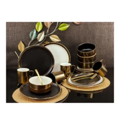 CreaTable 23594 Kombiservice Modern Industrial Für 4 Personen, Steinzeug, Schwarz/gold (1 Set, 12-teilig) -Küchenzubehör 0bb9eca93ecc9215f2ff69b2ef851b7d