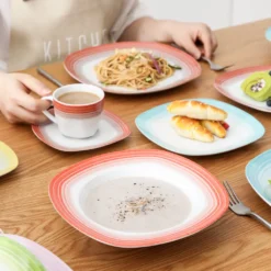 VEWEET Tafelservice 'SPARK' Aus Porzellan, 60-tlg Kombiservice, Kaffeetassen, Untertasse, Dessertteller, Speiseteller Und Suppenteller, Komplettservice Für 12 Personen 18 VEWEET Tafelservice 'SPARK' Aus Porzellan, 60-tlg Kombiservice, Kaffeetassen, Untertasse, Dessertteller, Speiseteller Und Suppenteller, Komplettservice Für 12 Personen -Küchenzubehör 0c60c1ba777801885d71e338ed319753