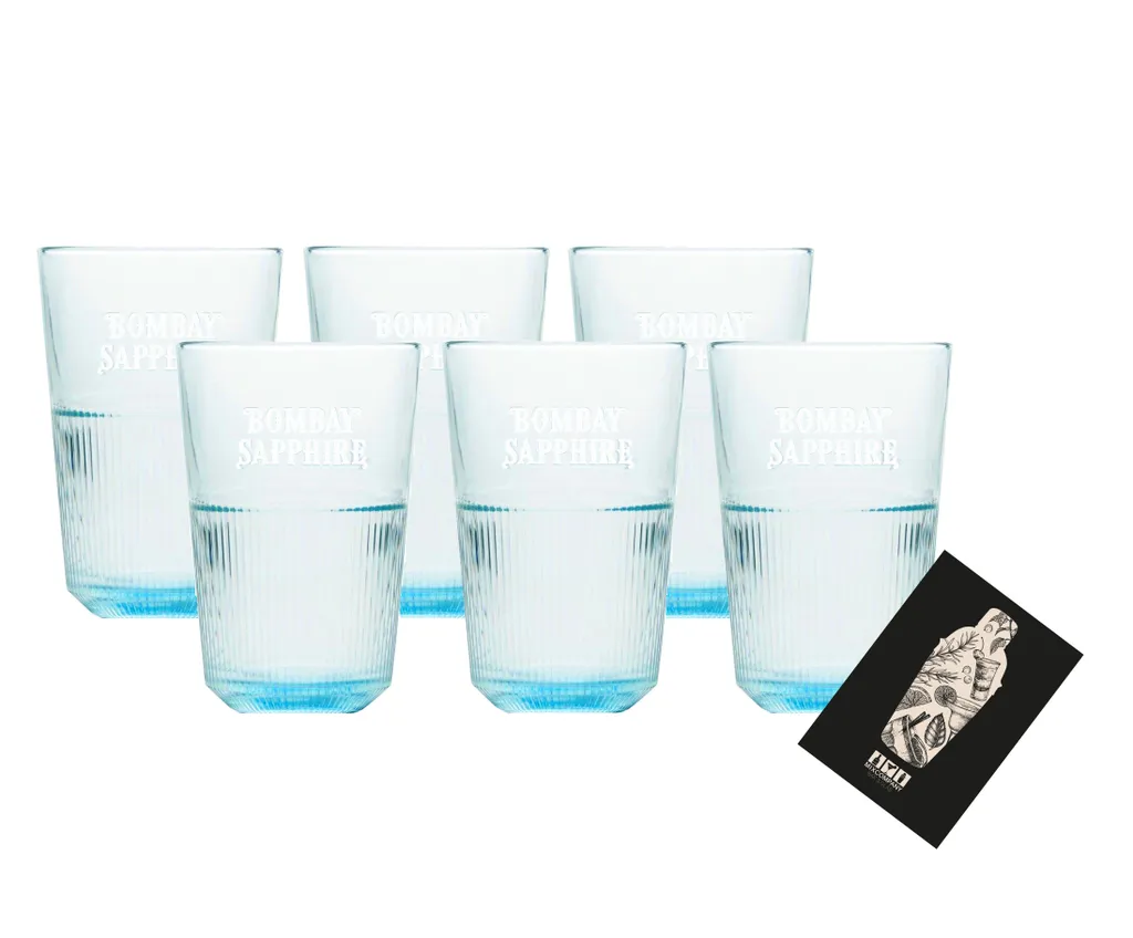 Bombay Sapphire Gin 6x Longdrink Glas 6er Set Gläser In Blau Mit Relief 1 Bombay Sapphire Gin 6x Longdrink Glas 6er Set Gläser In Blau Mit Relief