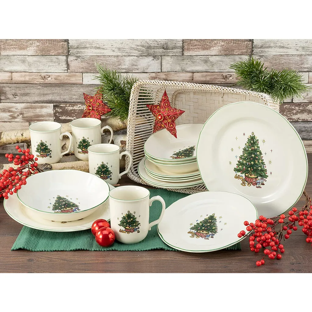CreaTable 14959 Kombiservice Tannenbaum Für 4 Personen, Steingut, Creme/grün (1 Set, 16-teilig) 2 CreaTable 14959 Kombiservice Tannenbaum Für 4 Personen, Steingut, Creme/grün (1 Set, 16-teilig) – Bild 2
