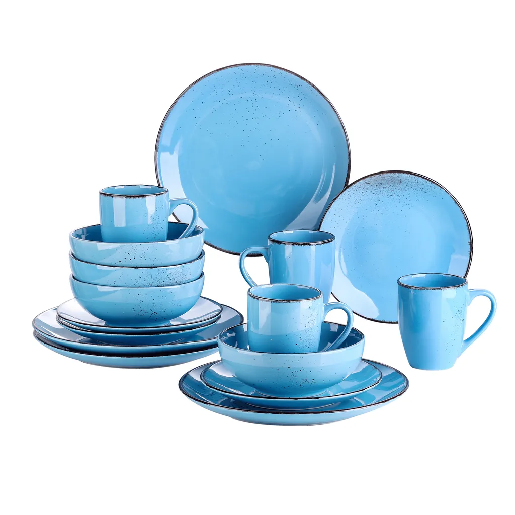 Vancasso Serie Navia Oceano, 16 Teilig Essservice Set Aus Steingut, Tafeiservice Für 4 Personen, Wasserblau, Vintage Aussehen, Natur Design 1 Vancasso Serie Navia Oceano, 16 Teilig Essservice Set Aus Steingut, Tafeiservice Für 4 Personen, Wasserblau, Vintage Aussehen, Natur Design