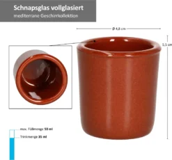 MamboCat 12er Ton Schnapsbecher 50 Ml Vollglasiert Shot-Glas Mediterran Unikat Handarbeit Tonbecher -Küchenzubehör 1b9464e82415ad9215d7a2092e130cd9