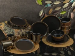 CreaTable 23592 Kombiservice Modern Industrial Für 4 Personen, Steinzeug, Schwarz/gold (1 Set, 16-teilig) -Küchenzubehör 1e3b9ca979def613d9936119c83d140f