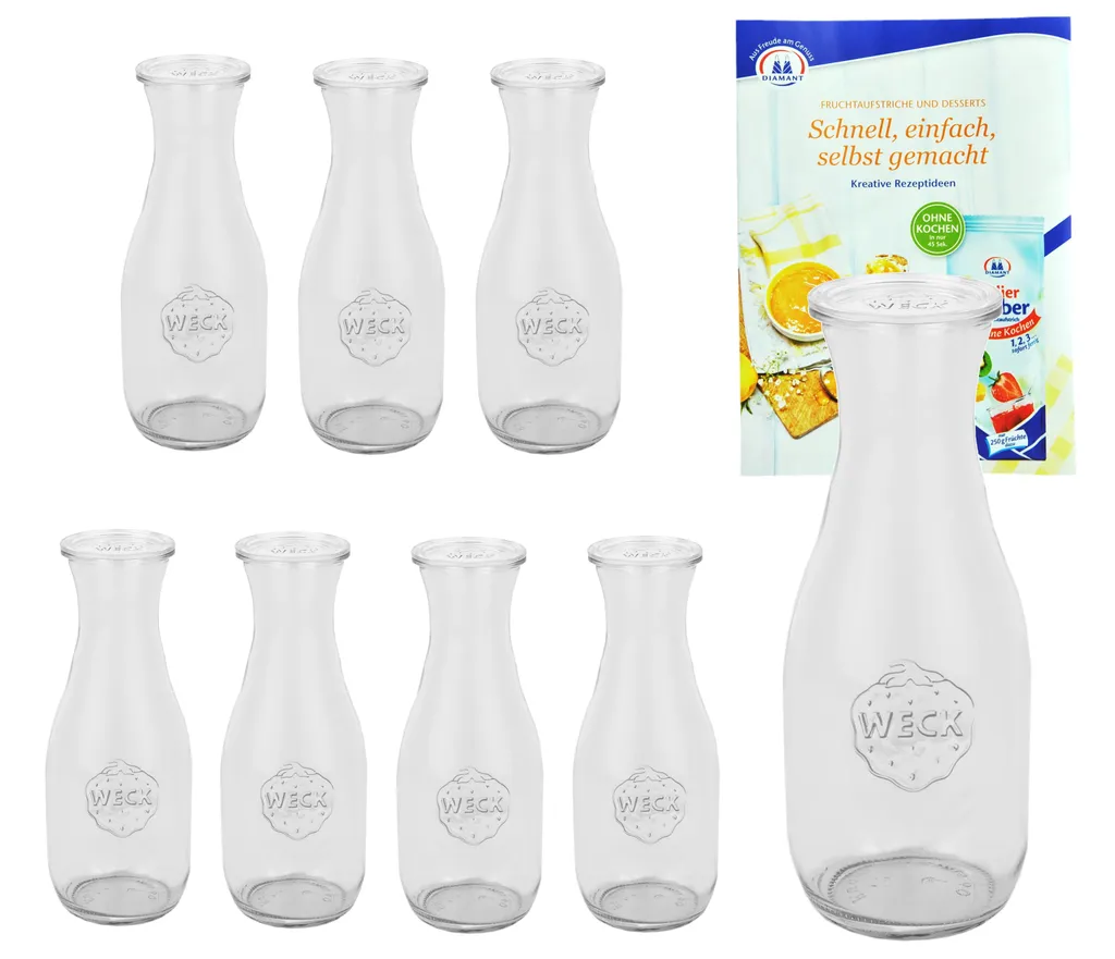 8er Set Weck Gläser 530ml Saftflasche Mit 8 Glasdeckeln Inkl. Diamant Gelierzauber Rezeptheft 1 8er Set Weck Gläser 530ml Saftflasche Mit 8 Glasdeckeln Inkl. Diamant Gelierzauber Rezeptheft
