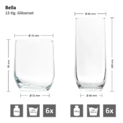 12tlg Gläserset Bella 6x Wasser Trink-Becher 6x Long-Drink Partygläser 310ml Tumbler Glas Gastro -Küchenzubehör 21691d6ffda482bf1dad7069f3205373