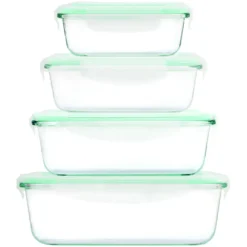 Cuisine Edition Klick-it Glas-Frischhaltedosen Set 8-tlg. Mint, 4 Glasschüsseln Mit Passendem Deckel Mit Mikrowellenventil, Geeignet Für Backofen, Mikrowelle & Gefrierfach, BPA-frei