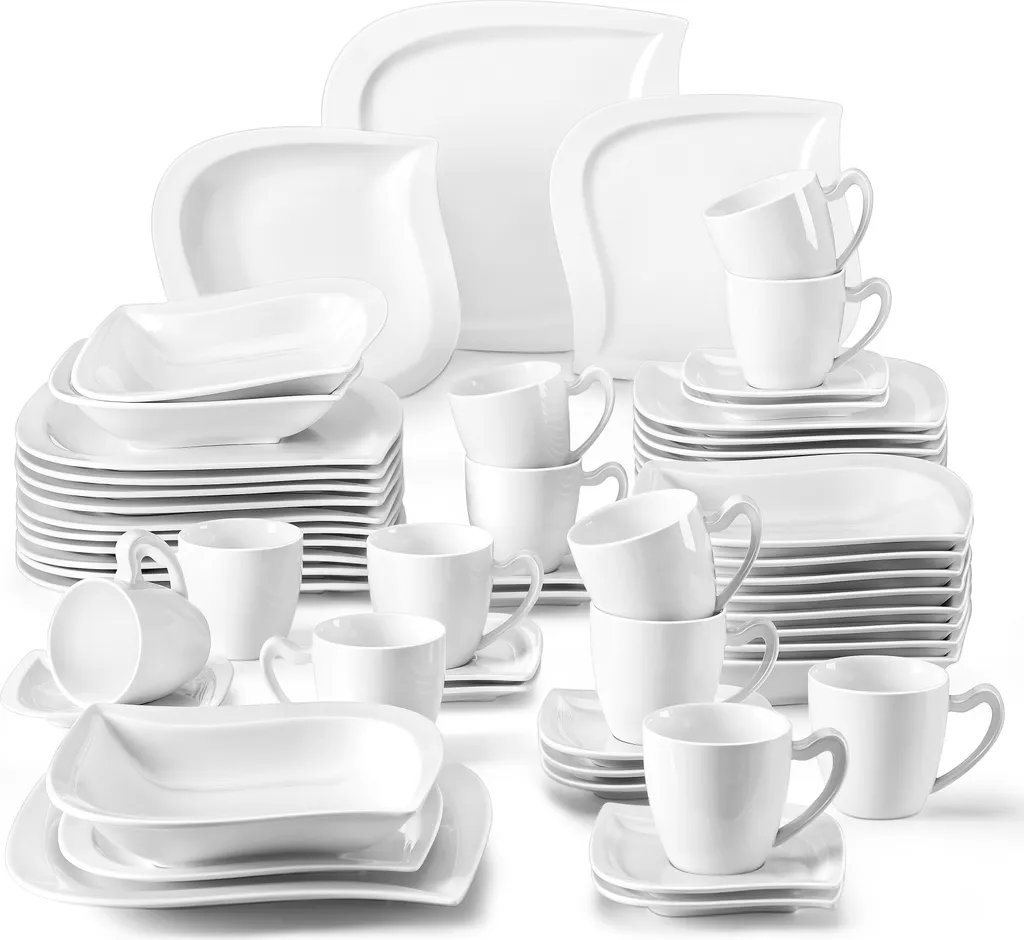 MALACASA, Serie Elvira, 60 Tlg. Cremeweiß Porzellan Geschirrset Kombiservice Tafelservice Mit Tassen, Untertassen, Dessertteller, Suppenteller Und Flachteller Für 12 Person 1 MALACASA, Serie Elvira, 60 Tlg. Cremeweiß Porzellan Geschirrset Kombiservice Tafelservice Mit Tassen, Untertassen, Dessertteller, Suppenteller Und Flachteller Für 12 Person