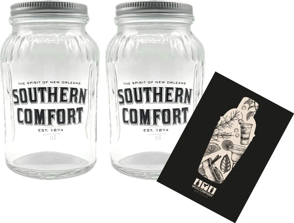 Southern Comfort 2er Set Lynchburg 2x Glas Gläser MIT DECKEL Bar Cocktail / Marmeladenglas 1 Southern Comfort 2er Set Lynchburg 2x Glas Gläser MIT DECKEL Bar Cocktail / Marmeladenglas