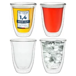 Creano Doppelwandige Gläser 250ml „DG-V“, 4er Set, Thermoglas Doppelwandig Aus Borosilikatglas, Kaffeegläser, Teegläser, Latte Gläser, Doppelwandgläser