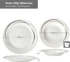 12tlg Tafel-Service Home Suppenteller Speiseteller Streifen Porzellan-Geschirr -Küchenzubehör 2360c8fdb70b915955e66d58a728591e