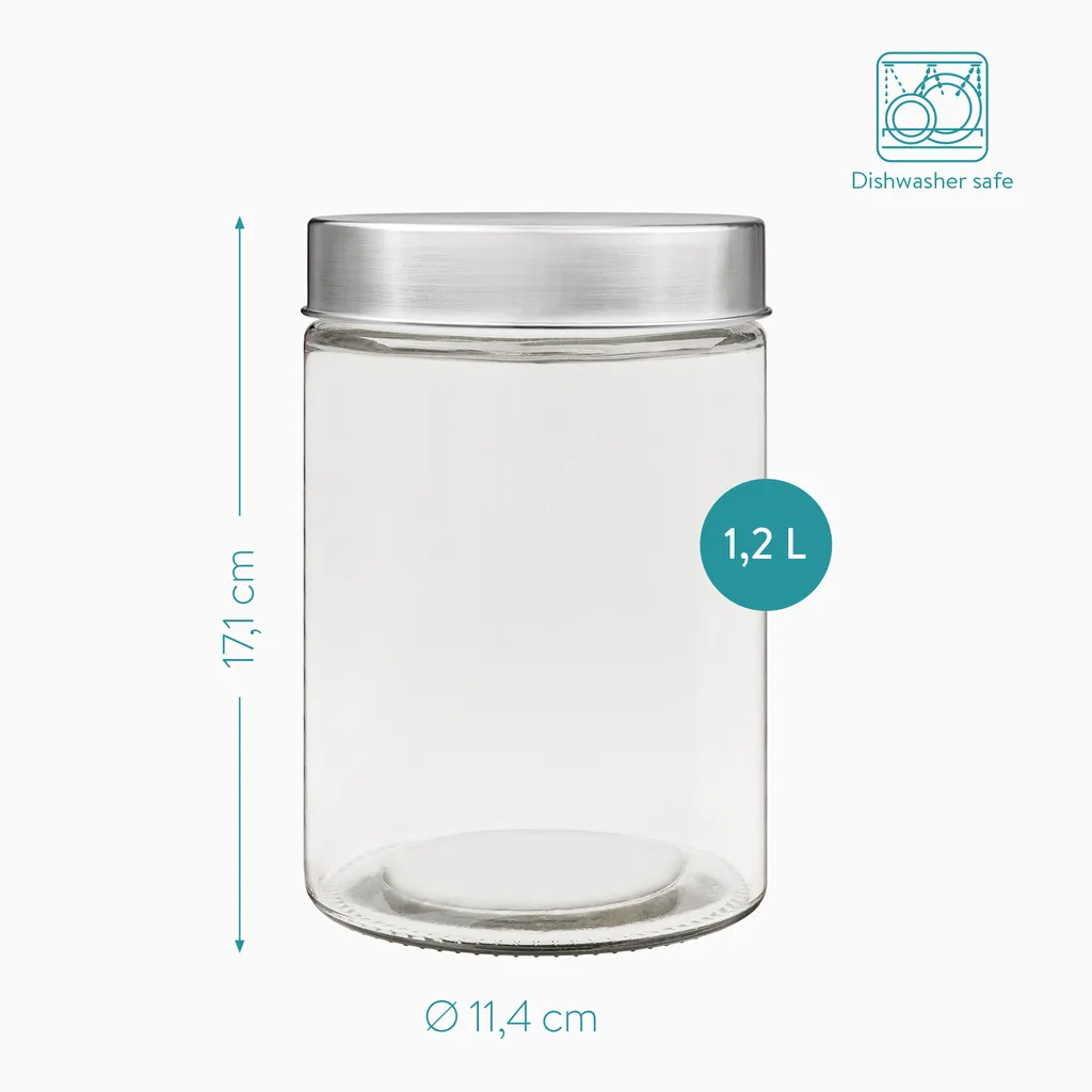 Navaris 4x 1200ml Vorratsgläser Mit Edelstahldeckel - Glas Vorratsdosen Set Mit Sicherem Schraubverschluss - Lebensmittel Aufbewahrungsgläser Küche 3 Navaris 4x 1200ml Vorratsgläser Mit Edelstahldeckel - Glas Vorratsdosen Set Mit Sicherem Schraubverschluss - Lebensmittel Aufbewahrungsgläser Küche – Bild 3