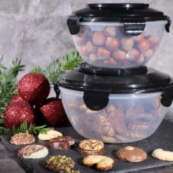 PLENTYFY Vorratsdosen 8 Teilig - Vorratsdosen Set Rund Mit Deckel Vorratsbehälter - Schwarz Luftdicht & Auslaufsicher Vorratsgläser Set Salatschüssel Mit Tragegriff -Küchenzubehör 24160631d82c1d7505a4dd852933471f