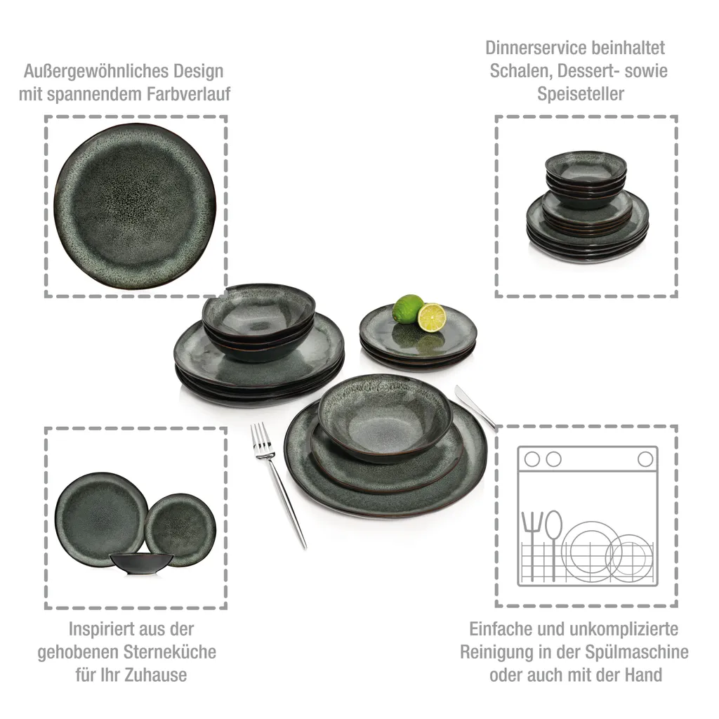 Sänger SÄNGER Steingut Geschirrset Kopenhagen, Tafelservice 12 Teilig Für 4 Personen 2 Sänger SÄNGER Steingut Geschirrset Kopenhagen, Tafelservice 12 Teilig Für 4 Personen – Bild 2