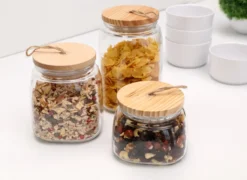 APS Vorratsglas -WOODY- /// 14 X 14 Cm, H: 21,5 Cm /// Glas, Kiefernholz, Silikon /// 2,5 Liter /// 82257 -Küchenzubehör 2e9c2ef46bc96acac6bceb28cfc9da01