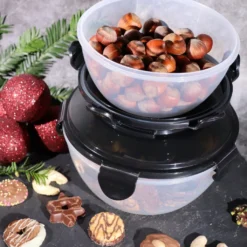 PLENTYFY Vorratsdosen 8 Teilig - Vorratsdosen Set Rund Mit Deckel Vorratsbehälter - Schwarz Luftdicht & Auslaufsicher Vorratsgläser Set Salatschüssel Mit Tragegriff -Küchenzubehör 306fd0e68b11ef8d03d0b430394155b2