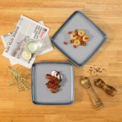 LOVECASA Tafelservice, 4-tlg Set Quadratische Speiseteller Aus Steingut, Flachteller, Frühstücksteller Für 4 Personen, Grau -Küchenzubehör 323f8c14ef917b9435e5ac79b69e94cf