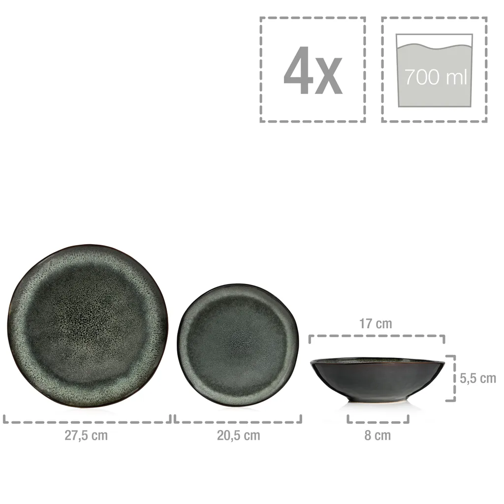 Sänger SÄNGER Steingut Geschirrset Kopenhagen, Tafelservice 12 Teilig Für 4 Personen 3 Sänger SÄNGER Steingut Geschirrset Kopenhagen, Tafelservice 12 Teilig Für 4 Personen – Bild 3