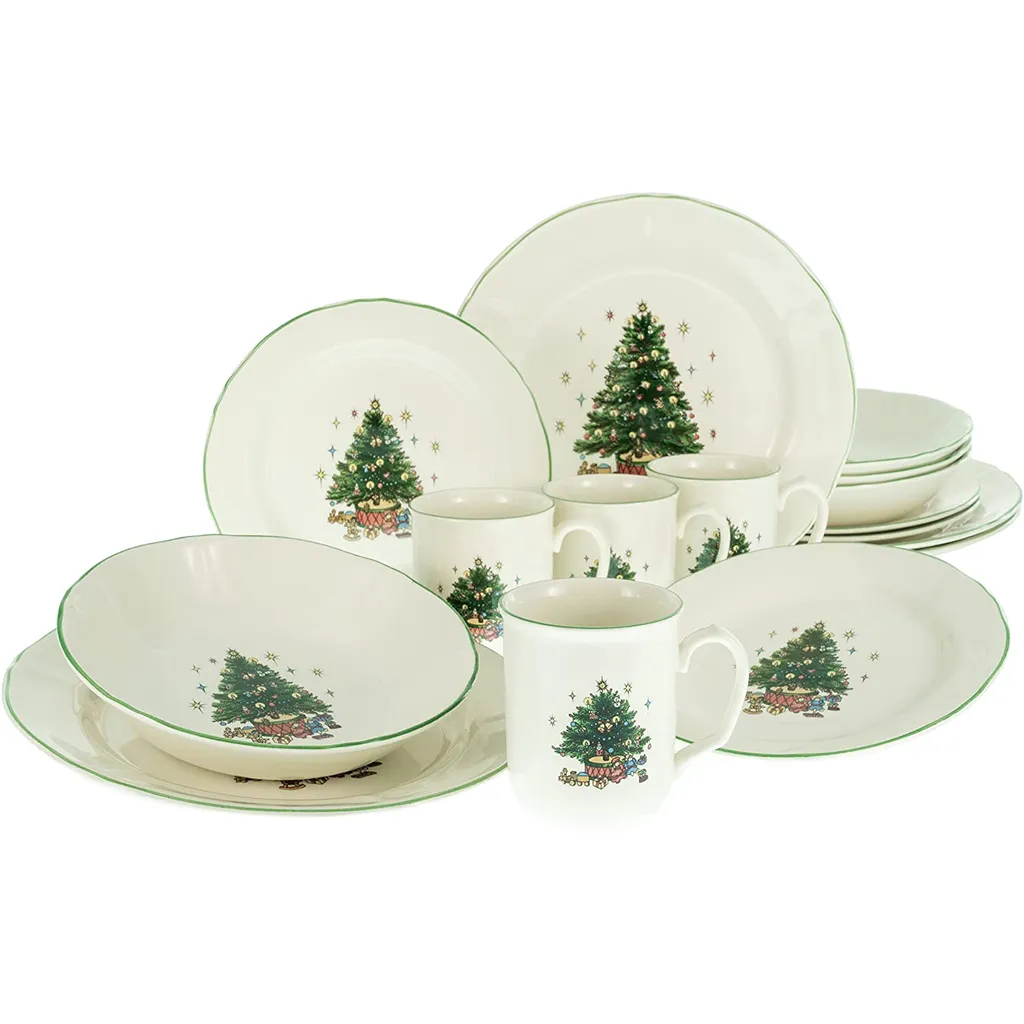 CreaTable 14959 Kombiservice Tannenbaum Für 4 Personen, Steingut, Creme/grün (1 Set, 16-teilig) 1 CreaTable 14959 Kombiservice Tannenbaum Für 4 Personen, Steingut, Creme/grün (1 Set, 16-teilig)