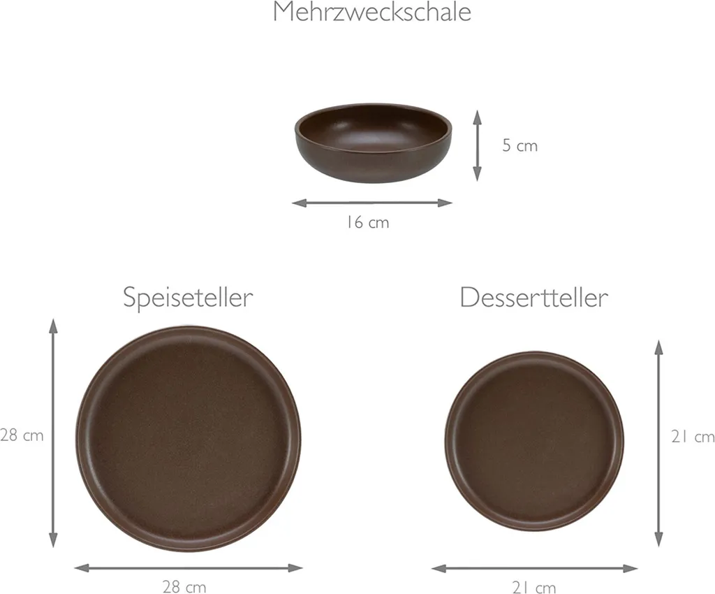 CreaTable, 23659, Serie Uno Braun, Geschirrset, Teller Set 12 Teilig, Farbe:Braun 5 CreaTable, 23659, Serie Uno Braun, Geschirrset, Teller Set 12 Teilig, Farbe:Braun – Bild 5