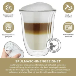 Creano Doppelwandige Gläser 250ml „DG-V“, 4er Set, Thermoglas Doppelwandig Aus Borosilikatglas, Kaffeegläser, Teegläser, Latte Gläser, Doppelwandgläser -Küchenzubehör 37f499bdcf64c0738dcf48c4bde6db1f 1