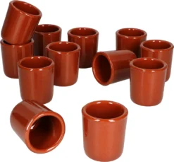 MamboCat 12er Ton Schnapsbecher 50 Ml Vollglasiert Shot-Glas Mediterran Unikat Handarbeit Tonbecher