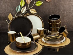 CreaTable 23592 Kombiservice Modern Industrial Für 4 Personen, Steinzeug, Schwarz/gold (1 Set, 16-teilig) -Küchenzubehör 3a51bdd1393c8b834838f7fd88adf2d3