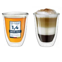 Creano Doppelwandige Gläser 250ml „DG-V“, 2er Set, Thermoglas Doppelwandig Aus Borosilikatglas, Kaffeegläser, Teegläser, Latte Gläser, Doppelwandgläser