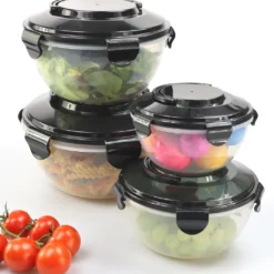 PLENTYFY Vorratsdosen 8 Teilig - Vorratsdosen Set Rund Mit Deckel Vorratsbehälter - Schwarz Luftdicht & Auslaufsicher Vorratsgläser Set Salatschüssel Mit Tragegriff -Küchenzubehör 3b1c91a57f3d6ad78013b804df7ac4df