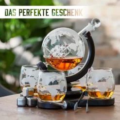 Whisiskey - Whisky Karaffe - Geschenke Für Männer - Komplette Whiskey Set - Globus - 900ML – Inkl. 4 Whisky Steine, 4 Whisky Gläser & Ausgießer - Whisky Dekanter – Whiskygläser - Natursteine -Küchenzubehör 3b38410e96568efc0801c647cc9229bd