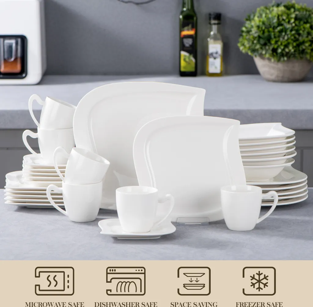 MALACASA, Serie Elvira, 60 Tlg. Cremeweiß Porzellan Geschirrset Kombiservice Tafelservice Mit Tassen, Untertassen, Dessertteller, Suppenteller Und Flachteller Für 12 Person 3 MALACASA, Serie Elvira, 60 Tlg. Cremeweiß Porzellan Geschirrset Kombiservice Tafelservice Mit Tassen, Untertassen, Dessertteller, Suppenteller Und Flachteller Für 12 Person – Bild 3