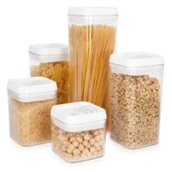 Navaris Vorratsdosen Behälter Set Für Lebensmittel - 5x Aufbewahrung Für Mehl Zucker Nudeln Cornflakes Müsli Reis - Aufbewahrungsboxen Stapelbar -Küchenzubehör 3e02cd50fda442ced744ae38ec43e2c4