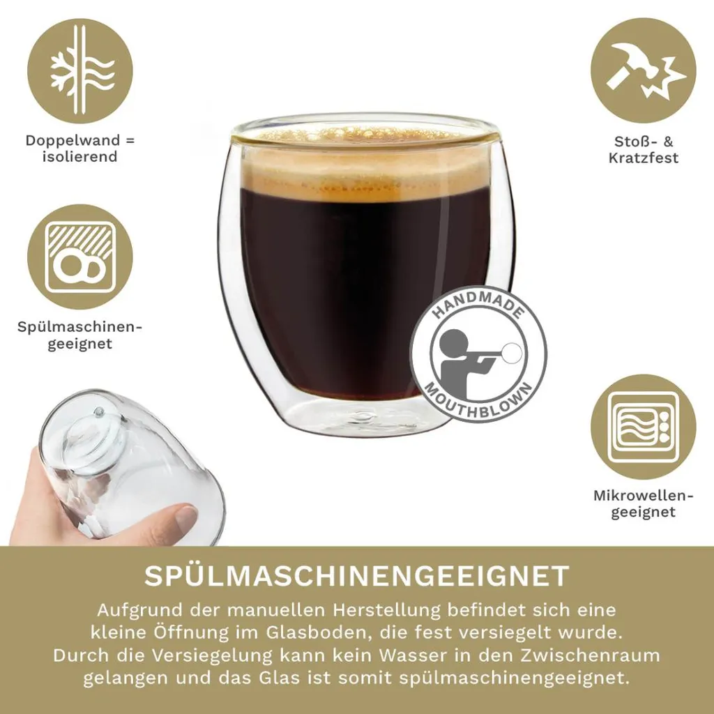 Creano Doppelwandige Espresso-Gläser, 4er-Set 100ml Thermo-Gläser Mit Schwebe-Effekt 3 Creano Doppelwandige Espresso-Gläser, 4er-Set 100ml Thermo-Gläser Mit Schwebe-Effekt – Bild 3
