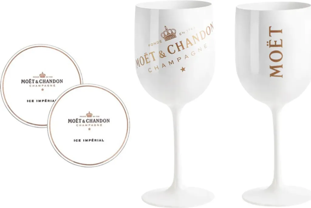 Original Moët & Chandon Acryl Champagnergläser Ice Imperial Weiß Inkl. Untersetzer 1 Original Moët & Chandon Acryl Champagnergläser Ice Imperial Weiß Inkl. Untersetzer