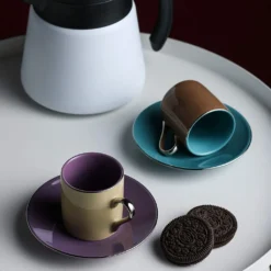 Artvigor, Porzellan Kaffeeservice, Bunt 12 Teilig Kaffee Set, Mit 6 Espressotassen 80 Ml, 6 Untertassen, Mehrfarbig -Küchenzubehör 43182232cb14a277f3be08c056bc4b80