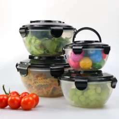 PLENTYFY Vorratsdosen 8 Teilig - Vorratsdosen Set Rund Mit Deckel Vorratsbehälter - Schwarz Luftdicht & Auslaufsicher Vorratsgläser Set Salatschüssel Mit Tragegriff -Küchenzubehör 43856336dad74393858c7799290398b6