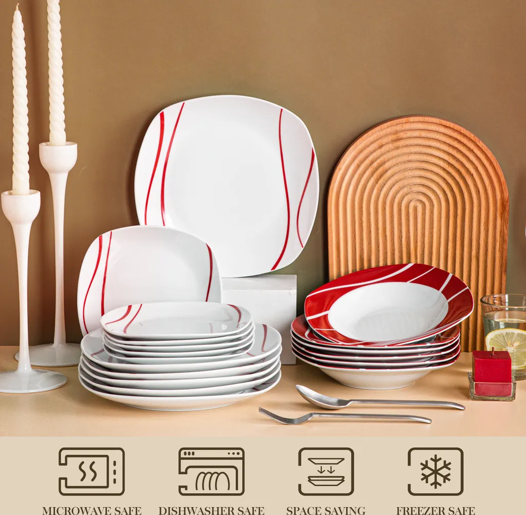 MALACASA, Serie Felisa, 36 Tlg. Set Porzellan Geschirrset Tafelservice Mit 12 Speiseteller, 12 Dessertteller, 12 Suppenteller Für 12 Personen 3 MALACASA, Serie Felisa, 36 Tlg. Set Porzellan Geschirrset Tafelservice Mit 12 Speiseteller, 12 Dessertteller, 12 Suppenteller Für 12 Personen – Bild 3