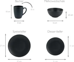 CreaTable 23145 Kombiservice Soft Touch Black Für 4 Personen, Steinzeug, Schwarz (1 Set, 16-teilig) -Küchenzubehör 4550bc31fe2e713b48d32f63c29e9692