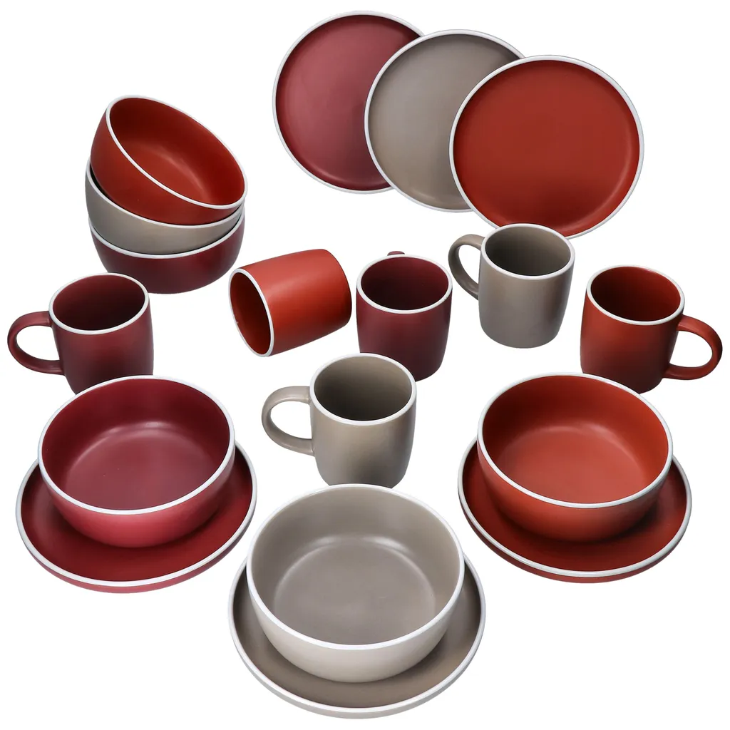 Liz 18tlg Frühstücksset Für 6 Steingut Sand Rot Terracotta Schale Teller Becher 1 Liz 18tlg Frühstücksset Für 6 Steingut Sand Rot Terracotta Schale Teller Becher