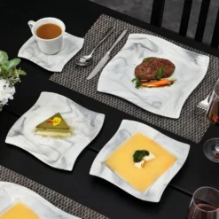 MALACASA, AMPARO 30 Tlg. Marmor Porzellan Geschirrset Kombiservice Tafelservice Mit Kaffeetassen, Unterteller, Dessertteller, Suppenteller, Speiseteller Für 6 Personen -Küchenzubehör 543e2d8fe45e85750b1c8b7258f5d397