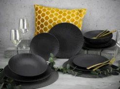 CreaTable 23211 Tafelservice Elements Collection Vesuvio Black Für 4 Personen, Steinzeug, Schwarz/grau (1 Set, 12-teilig) -Küchenzubehör 54d12d2f247cae1d35e449c6d080d6df