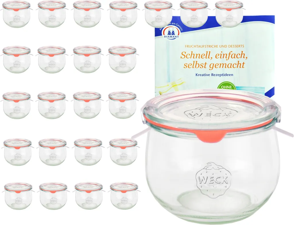 24er Set Weck Gläser 580ml Tulpengläser 1/2L Mit 24 Glasdeckeln, 24 Einkochringen Und 48 Klammern 1 24er Set Weck Gläser 580ml Tulpengläser 1/2L Mit 24 Glasdeckeln, 24 Einkochringen Und 48 Klammern