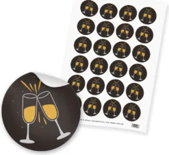 Itenga 24x Sticker Sektgläser Schwarz Weiß Gold (Motiv 208)