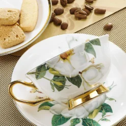 Panbado Floral Kaffeetassen Aus Premium Bone China Porzellan, Beinhaltet 1 Tassen 200 Ml, 1 Untertassen, Und 1 Löffel -Küchenzubehör 59ef451ba497f0cde4c106873cdd7da3