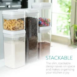 Navaris Vorratsdosen Behälter Set Für Lebensmittel - 5x Aufbewahrung Für Mehl Zucker Nudeln Cornflakes Müsli Reis - Aufbewahrungsboxen Stapelbar -Küchenzubehör 5dcc317ec2ebc59a0eb0d3fcd1026060