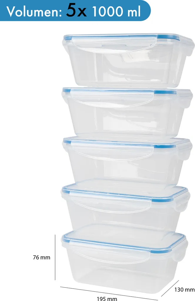 Classbach® 5er-Set Kunststoff-Frischhaltedosen Mit Deckel 100% Dicht, Lunchbox Brotdose Meal Prep Boxen Mit Deckel, Vorratsdosen Geeignet F. Spülmaschine, Mikrowelle Und Gefrierfach C-FHD 4007 K 6 Classbach® 5er-Set Kunststoff-Frischhaltedosen Mit Deckel 100% Dicht, Lunchbox Brotdose Meal Prep Boxen Mit Deckel, Vorratsdosen Geeignet F. Spülmaschine, Mikrowelle Und Gefrierfach C-FHD 4007 K – Bild 6